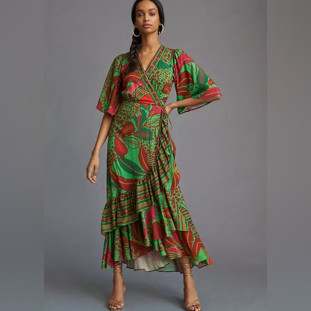 Farm x Anthropologie Flutter-Sleeve Wrap Dress